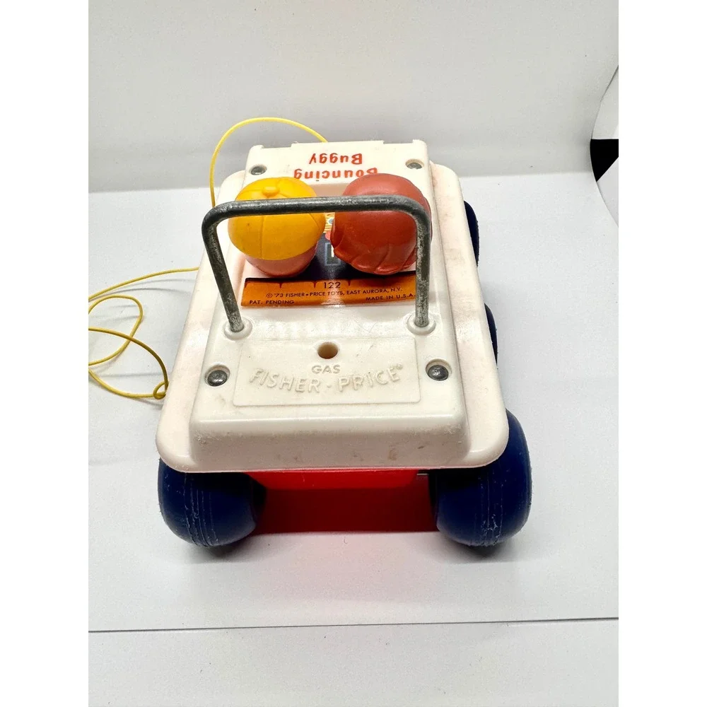 Vintage Fisher Price Bouncing‎ Buggy 122 Pull Toy Little People 1973 Retro 70s